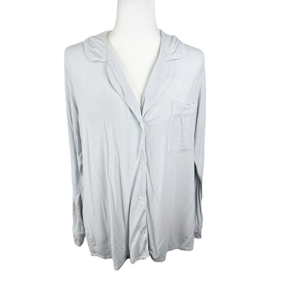 Eberjey Gisele Pajama Top Women Medium Grey Long Sleeve Tencel Button Up - Picture 1 of 13